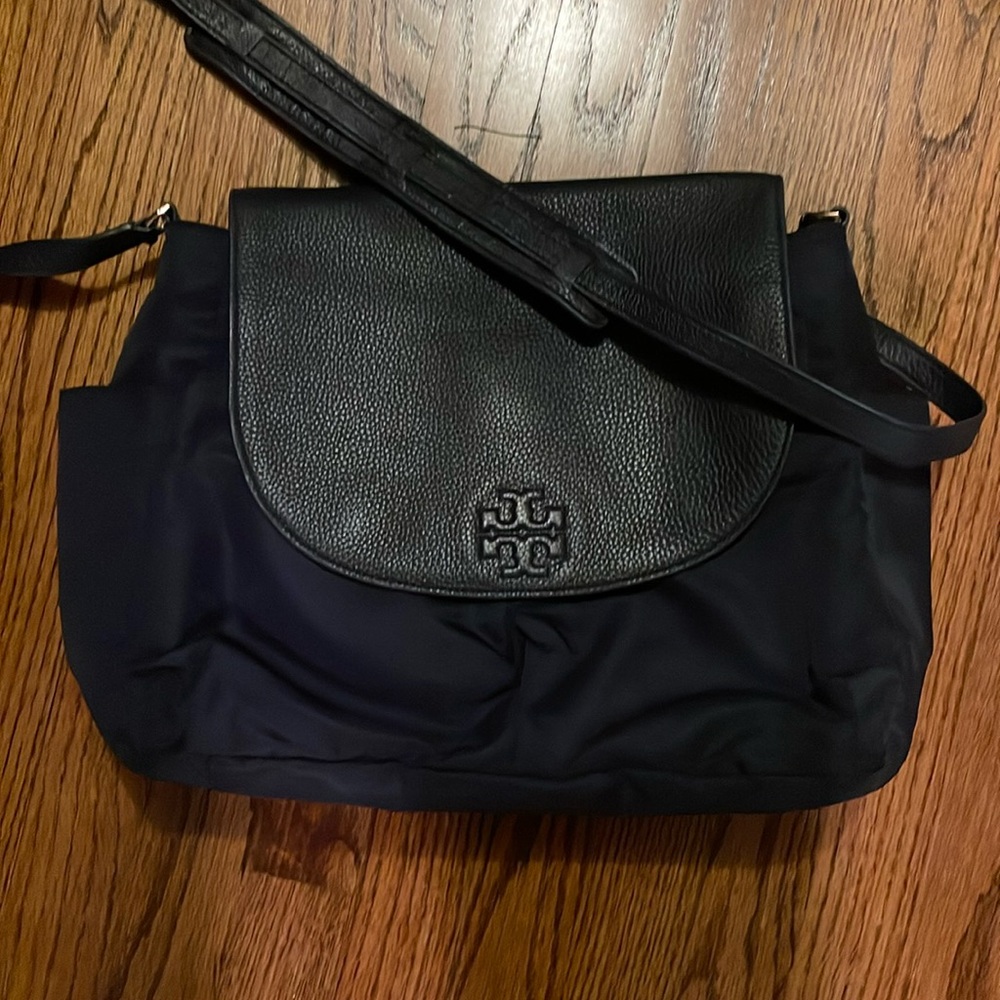 Like new Tory Burch nylon + leather diaper bag w/changing pad
